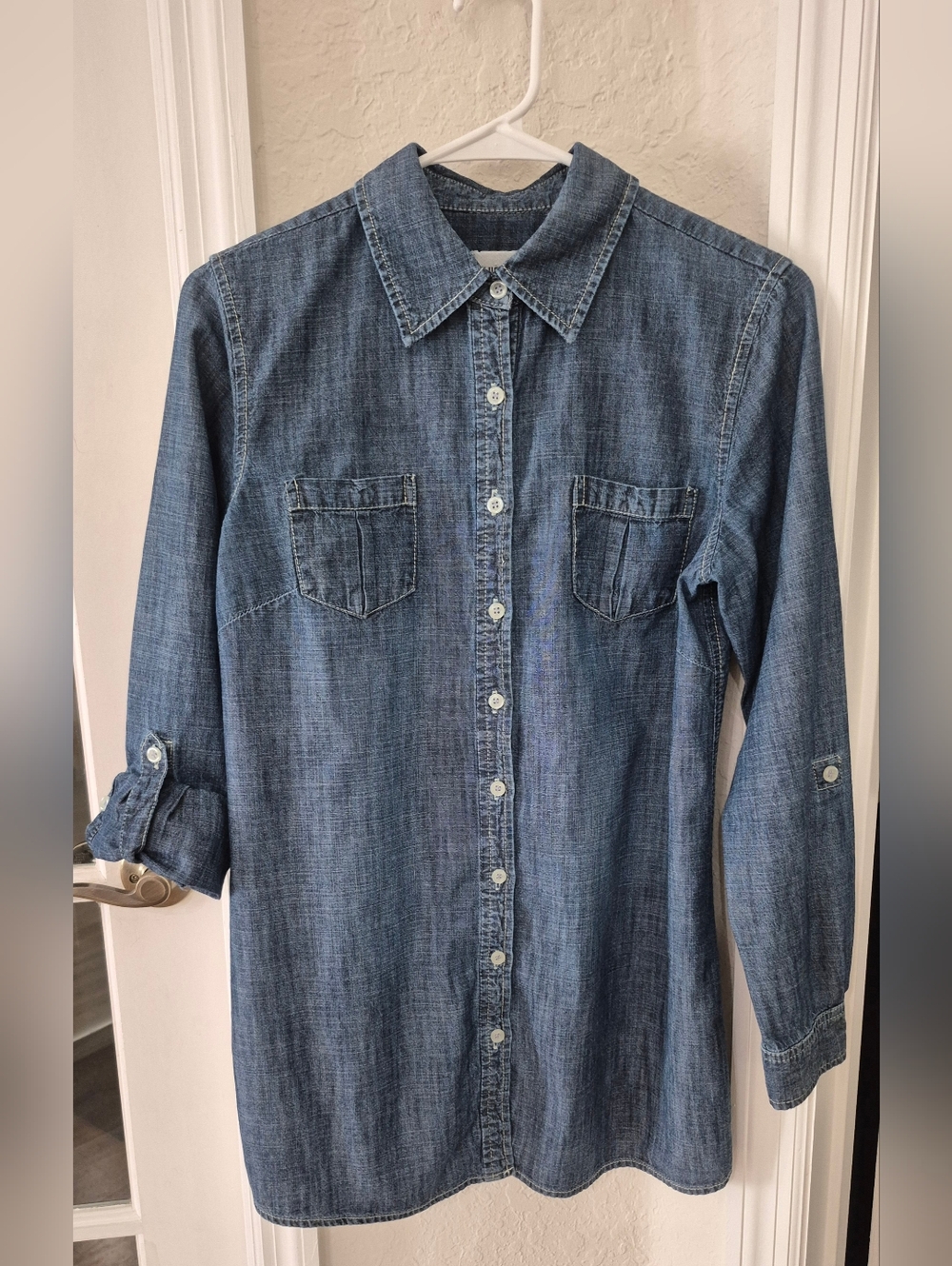 Chico's Blue Denim Button-Up Top/ Mini Dress Size 0.